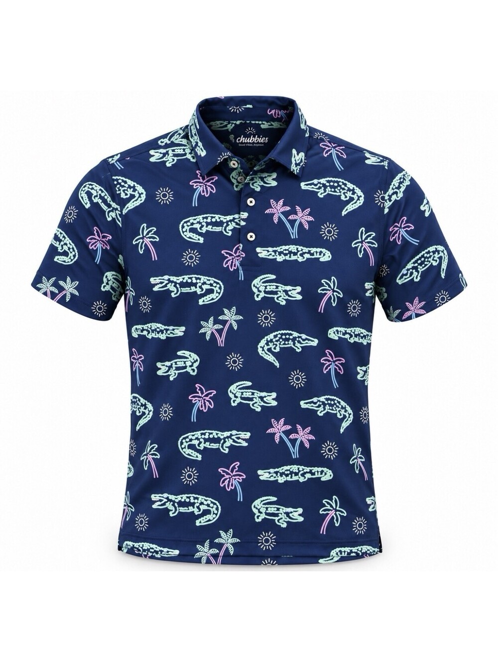 Chubbies Polo Shirt Men’s Size Small Navy Crocodile Palm Tree Tropical Golf New